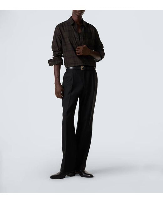 Camisa Cassandre De Franela De Algodon A Cuadros Saint Laurent de hombre de color Black