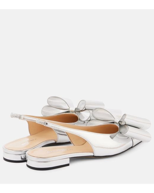 Mach & Mach White Le Cadeau Bow-detail Leather Slingback Flats