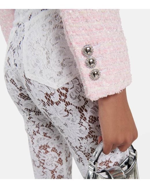 Alessandra Rich Pink Cropped Tweed Jacket