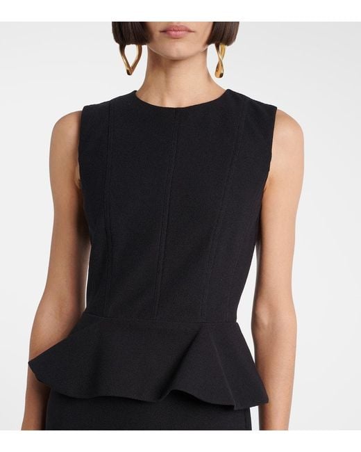 Max Mara Black Jersey Peplum-Detail Midi Dress