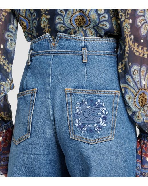 Etro Blue High-Rise Wide-Leg Jeans