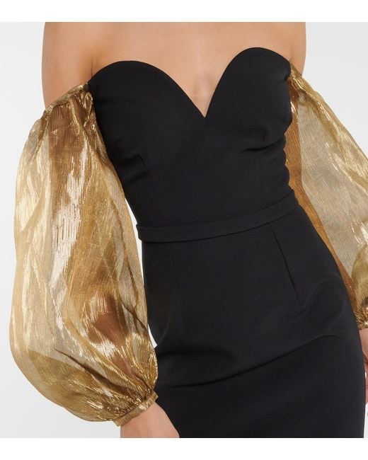Safiyaa Black Off-Shoulder Crepe Gown