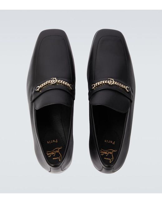 Christian Louboutin Black Mj Moc Chain-Embellished Leather Loafers for men