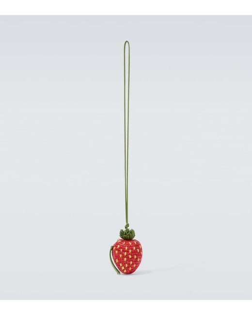 Loewe White Strawberry Raffia Coin Purse With Strap for men