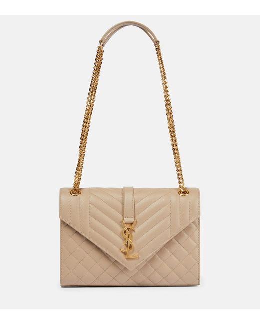 Saint Laurent Natural Envelope Große Schultertasche Aus Gestepptem Leder