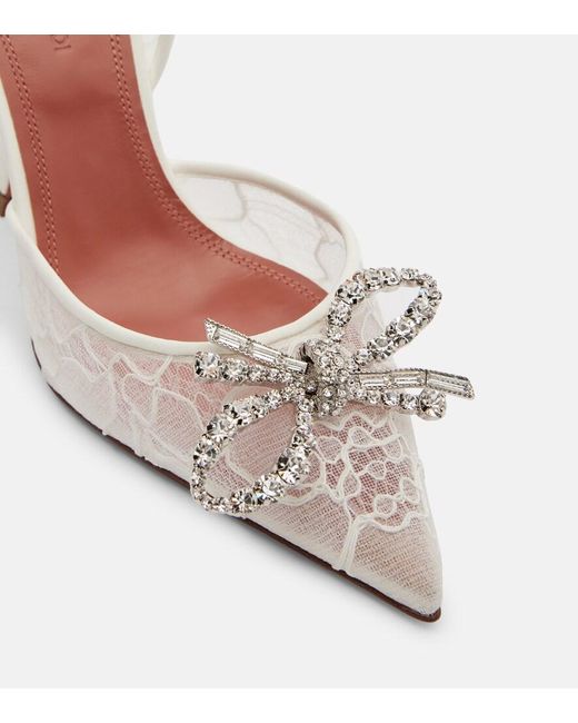 AMINA MUADDI White Rosie Embellished Lace Slingback Pumps