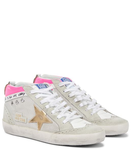 Golden Goose Deluxe Brand Gray Mid Star Suede-trimmed Leather Sneakers
