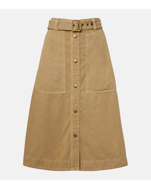 Moncler Natural Belted Denim Midi Skirt