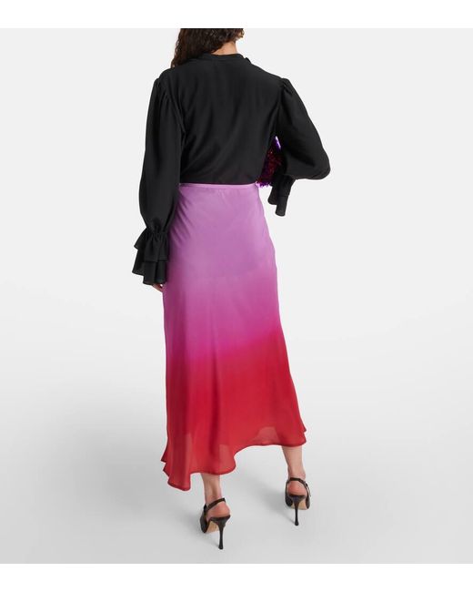 Rixo Red Kelly Silk Midi Skirt
