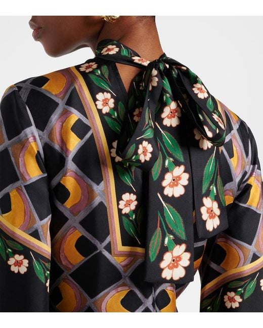 LaDoubleJ Black Magnifico Printed Silk Twill Maxi Dress
