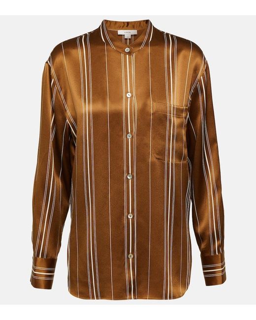 Vince Brown Striped Silk Shirt