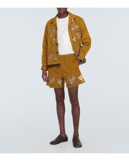 Bode Natural Embroidered Cotton Shorts for men