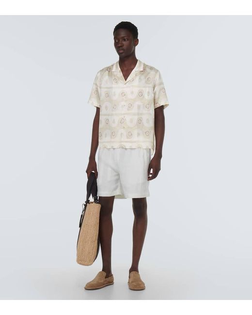 Commas White Printed Silk And Cotton Shirt for men