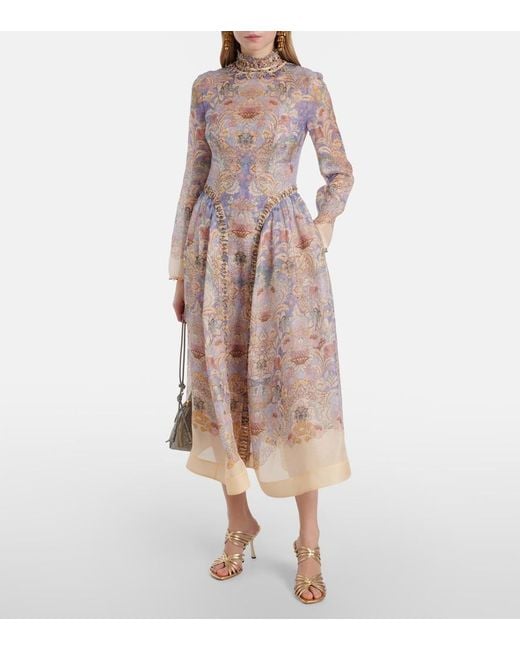 Zimmermann Multicolor Rebellion Linen And Silk Midi Dress