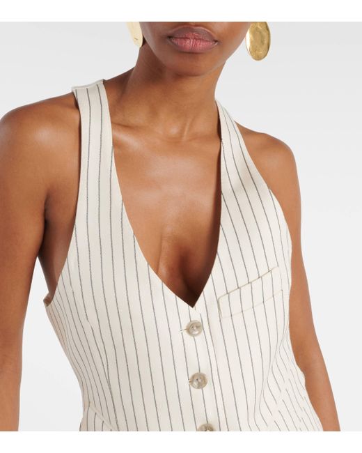 Tom Ford Natural Pinstripe Wool And Silk-blend Vest