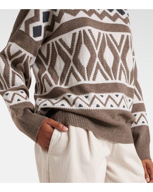 Chaleco De Lana, Cachemir Y Seda En Jacquard Brunello Cucinelli de color Gray