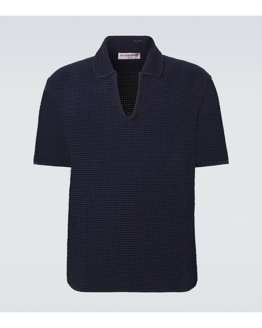 Orlebar Brown Blue Batten Crochet Cotton Polo Shirt for men
