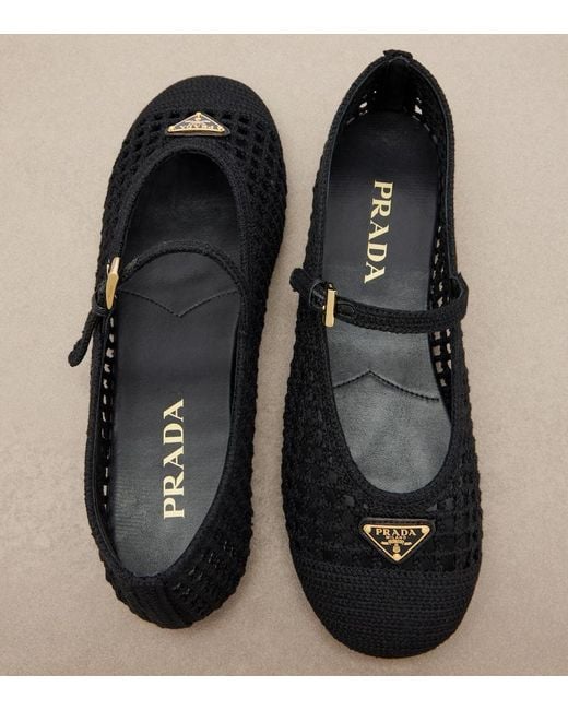 Prada Black Crochet Mary Jane Flats