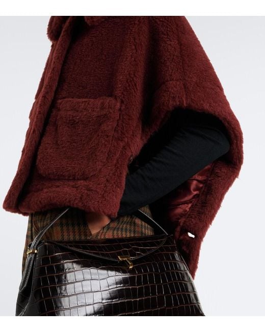 Max Mara Red Alpaca, Wool, And Silk Teddy Cape