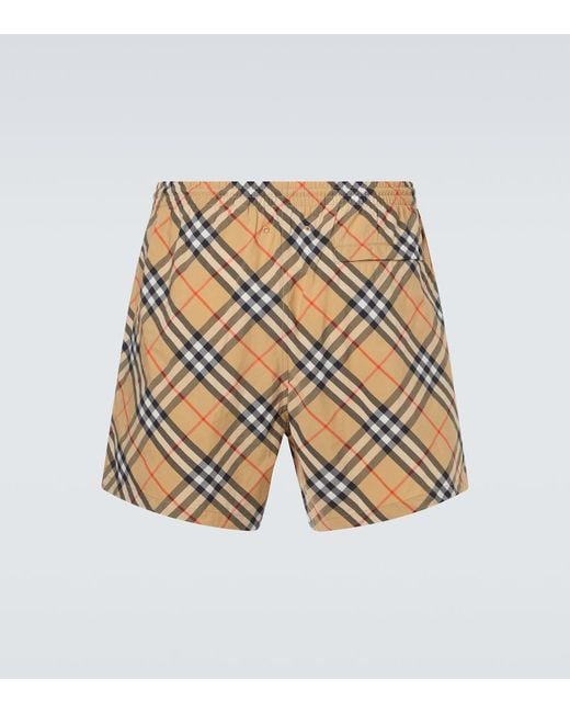 Burberry White Check Swim Trunks for men