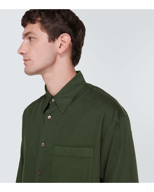 Camisa de mezcla de algodon y saten Lemaire de hombre de color Green
