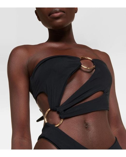 Louisa Ballou Black Strapless Cutout Swimsuit