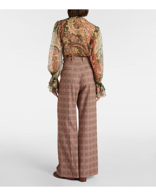 Etro Brown Checked High-Rise Wide-Leg Pants