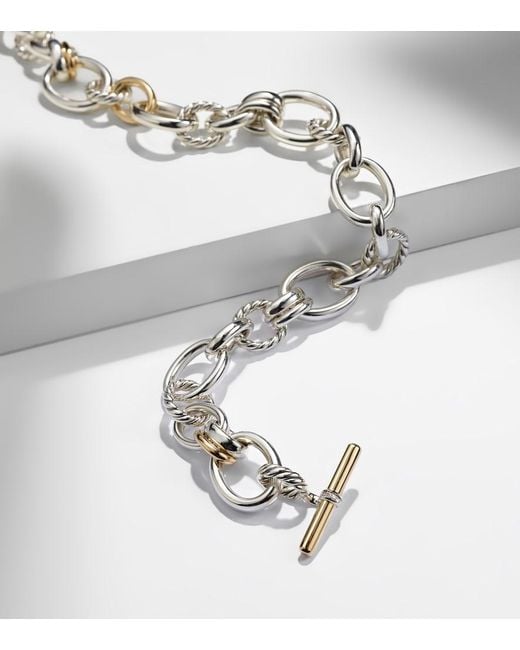 David Yurman Metallic Dy Mercer Sterling And 18Kt Chain Necklace With Diamonds