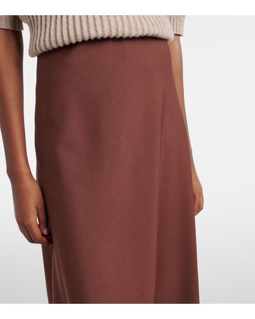 Brunello Cucinelli Brown Wool-Blend Midi Skirt