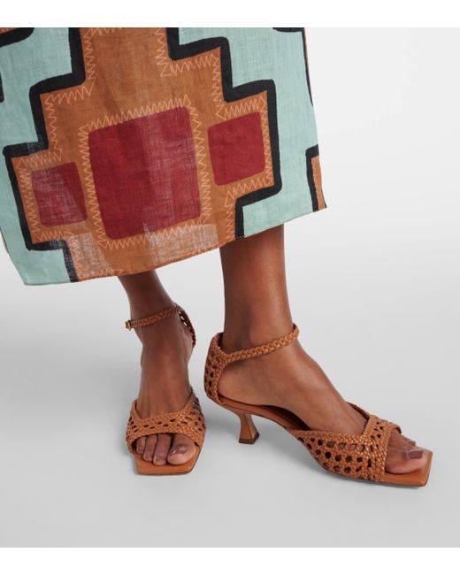Souliers Martinez Brown Veronica Woven Leather Sandals