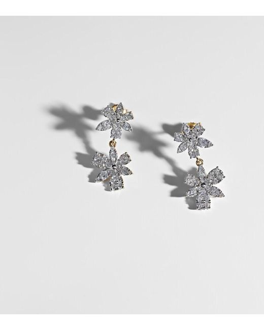 STONE AND STRAND White Grand Magnolia 14Kt Drop Earrings With Diamonds