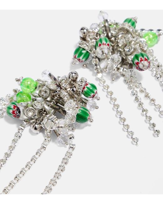 Dries Van Noten Green Crystal-Embellished Drop Earrings