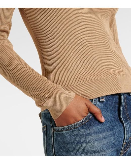Nili Lotan Natural Kyrie Ribbed-Knit Silk Henley Shirt