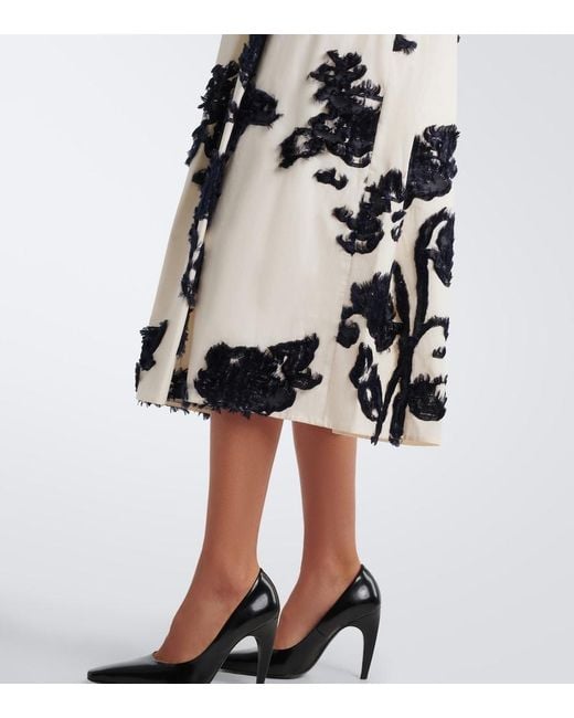 Erdem White Floral Fil Coupe Poplin Midi Skirt