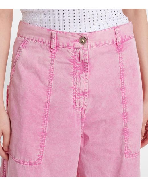 The Attico Pink Mid-Rise Cotton Canvas Wide-Leg Pants
