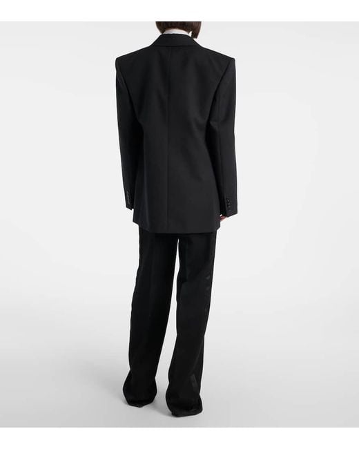 Saint Laurent Black Double-Breasted Wool Canvas Blazer
