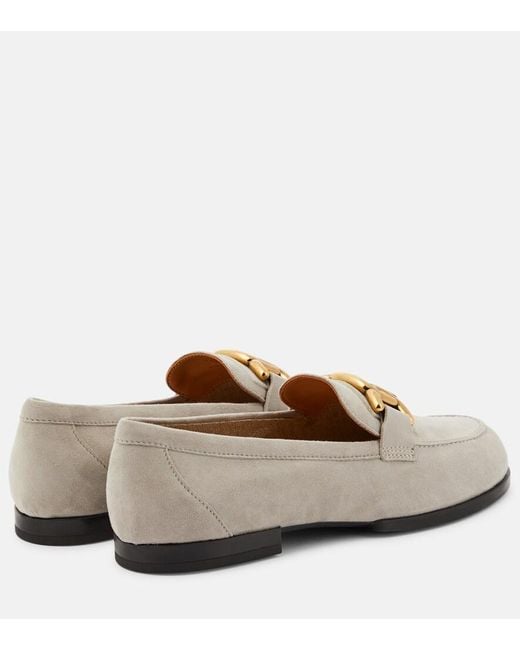 Tod's White Embellished Suede Loafers