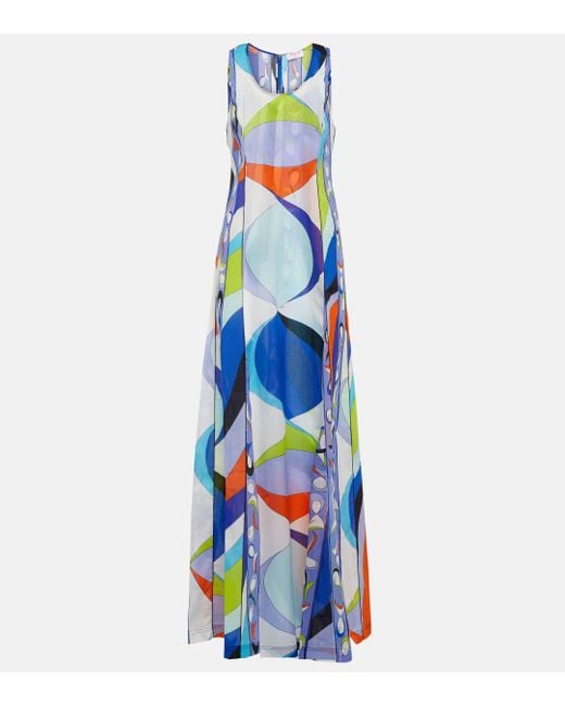 Robe longue imprimee en coton Emilio Pucci en coloris Blue