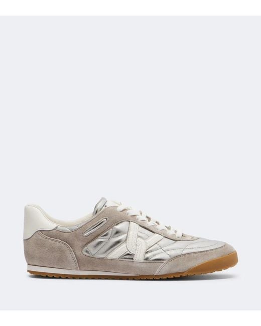 Veronica Beard White Quilted Suede-Trimmed Leather Sneakers