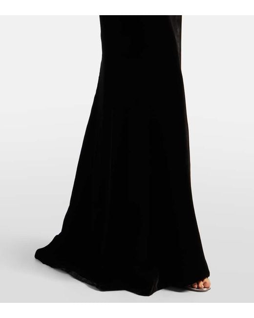 Costarellos Black Serisa Embellished Lace-Trimmed Velvet Gown