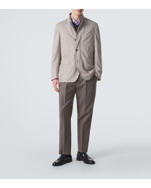 Zegna Gray Cotton And Linen Straight Pants for men