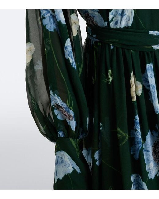Erdem Green Floral Silk Voile Gown