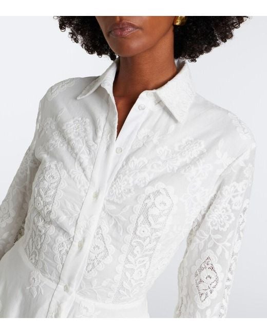 Erdem White Floral Embroidered Cotton Shirt Dress