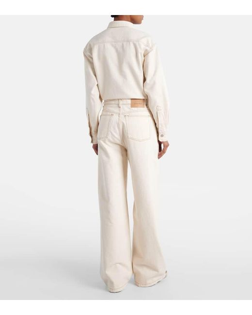 Jeans A Gamba Larga A Vita Alta di AMI in Natural