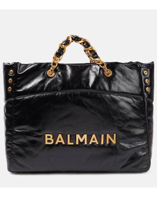 Balmain Black 1945 Padded Leather Tote Bag