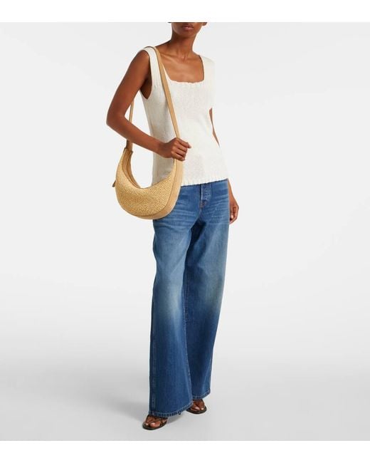 Khaite White Augustina Small Raffia And Suede Crossbody Bag