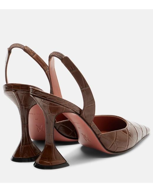 AMINA MUADDI Brown Holli Croc-Effect Leather Slingback Pumps