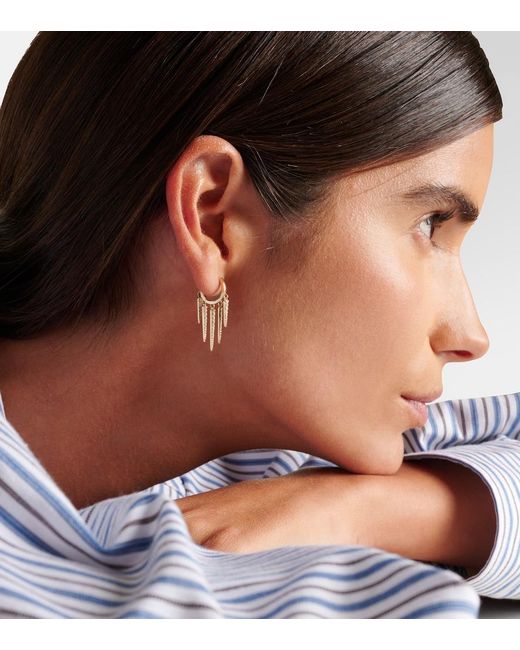 Sydney Evan White Fringe Huggie 14Kt Hoop Earrings With Diamonds