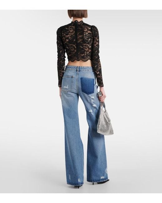 Rabanne Blue Distressed High-Rise Wide-Leg Jeans
