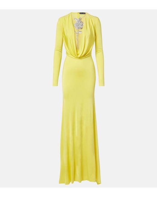 David Koma Yellow Embellished Jersey Gown